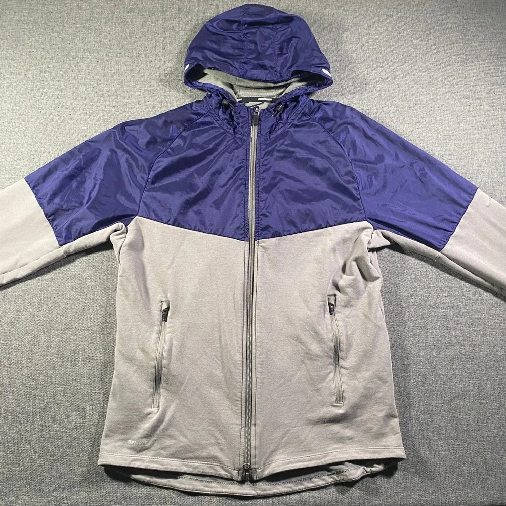 Nike Dri Fit Hooded Jacket Mens Medium Blue Colorblock Running Athletic Full Zip